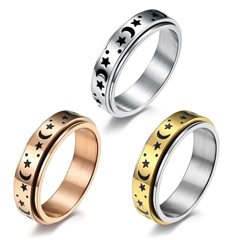 Anti Anxiety Spinner Ring - Star Moon Ring Tik Tok Anxiety Ring