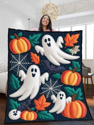 Ghostly Frights Quilted Blanket – Haunted Autumn Patchwork