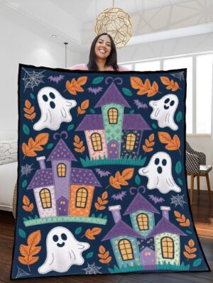 Haunted Houses and Ghosts Quilted Blanket – Spooky Patchwork