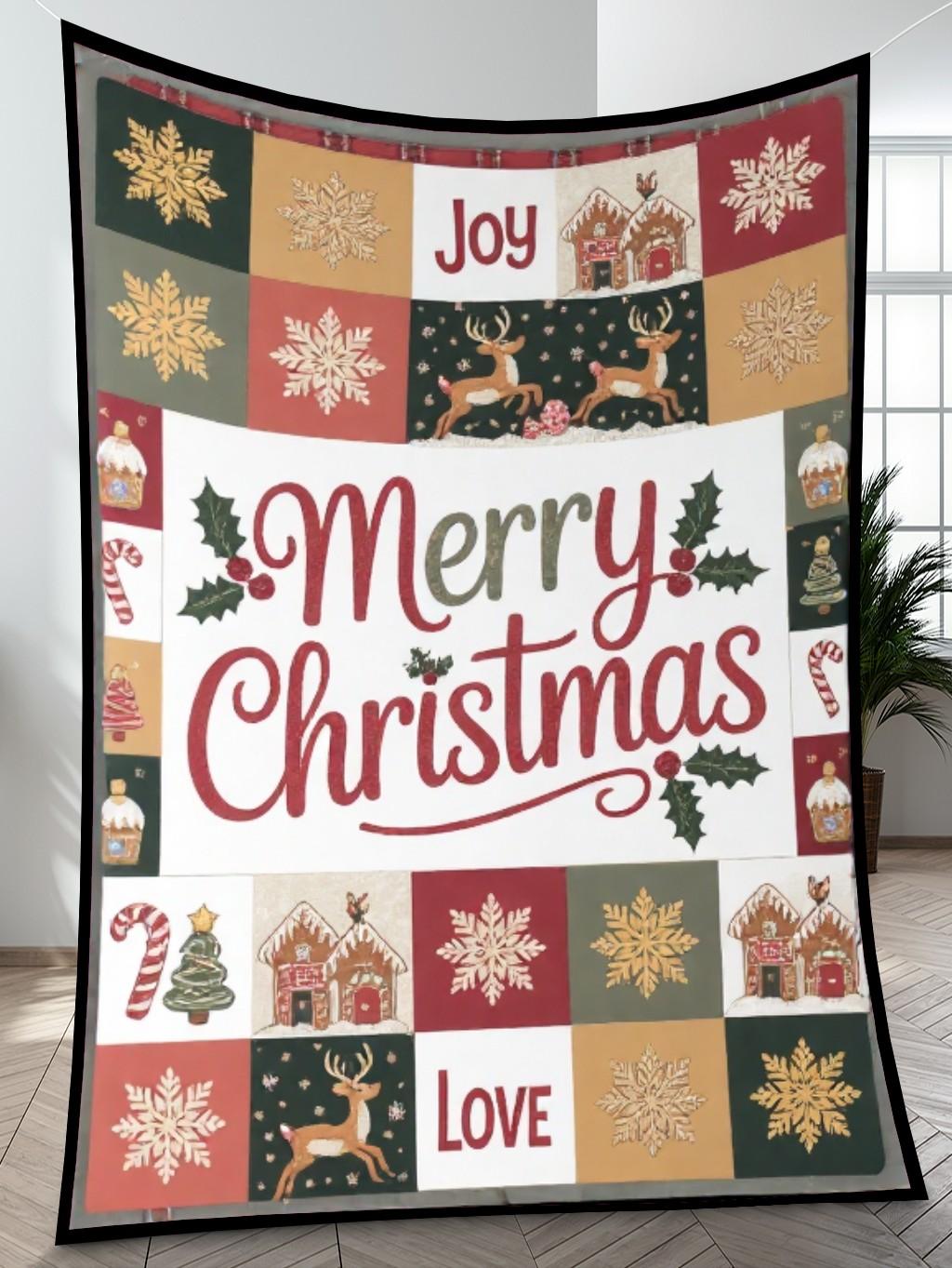 Elegant Christmas Quilted Blanket – Whimsical Snowflakes, Joyful Reindeer, and Oversized Stitched Merry Text – Perfect For Home, Living Room, Fireplace, And Bedroom Decor — Ideal For Indoor Decoration, Gift Ideas And Crafts, Cozy, Elegant, Classy, Chic, Cute, Unique, And Aesthetic Christmas Throw Blanket - Image 4