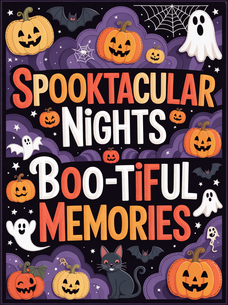 Elegant Halloween Quilted Blanket – Whimsical Pumpkins, Enchanted Ghosts, and Creepy Crawly Textures with Oversized Spooky Text – Perfect for Halloween home, living room, fireplace, and bedroom decor — a cozy, elegant, classy, chic, cute, unique, and aesthetic Halloween throw blanket, ideal for indoor decoration ideas and crafts - Image 2