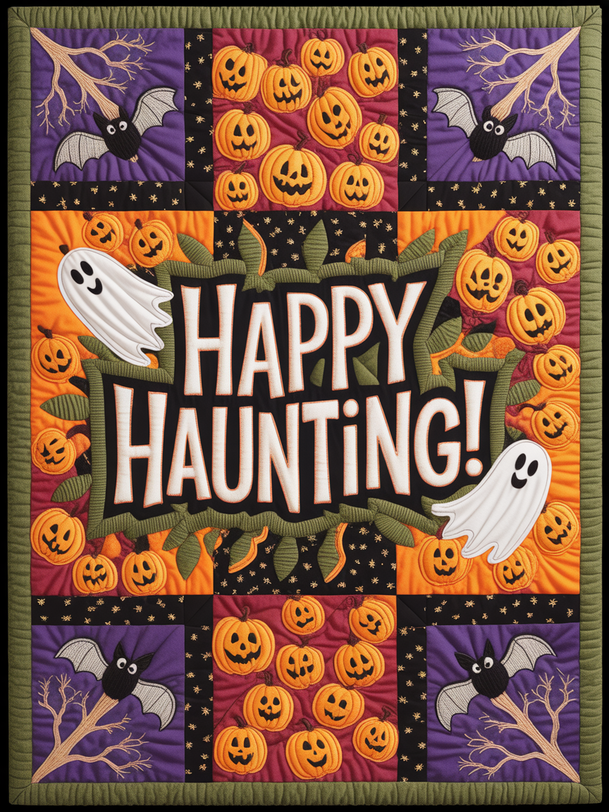 Elegant Halloween Quilted Blanket – Whimsical Spiders, Grinning Jack-o'-Lanterns, and Ewige Silhouettes Perfect for Halloween home, living room, fireplace, and bedroom decor — a cozy, elegant, classy, chic, cute, unique, and aesthetic Halloween throw blanket, ideal for indoor decoration ideas and crafts - Image 2