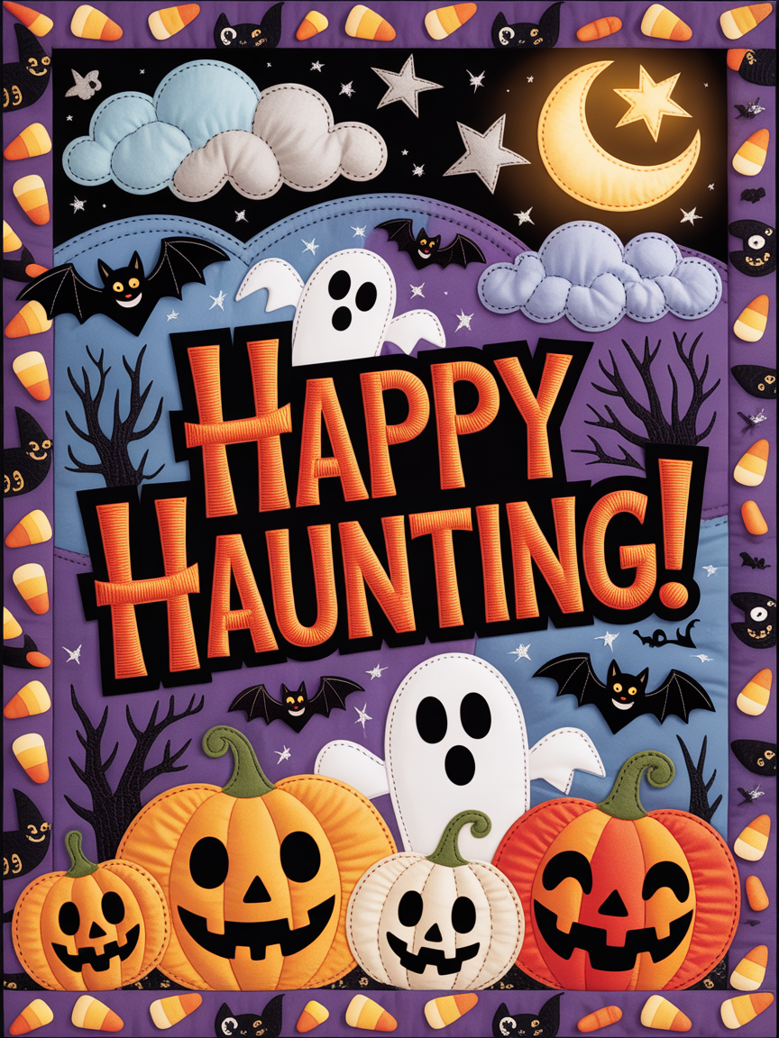 Elegant Halloween Quilted Blanket – Whimsical Pumpkins, Bewitching Bats, and Spooky Textured Ghosts in a Cozy Quilt Design Perfect for Halloween home, living room, fireplace, and bedroom decor — a cozy, elegant, classy, chic, cute, unique, and aesthetic Halloween throw blanket, ideal for indoor decoration ideas and crafts - Image 2