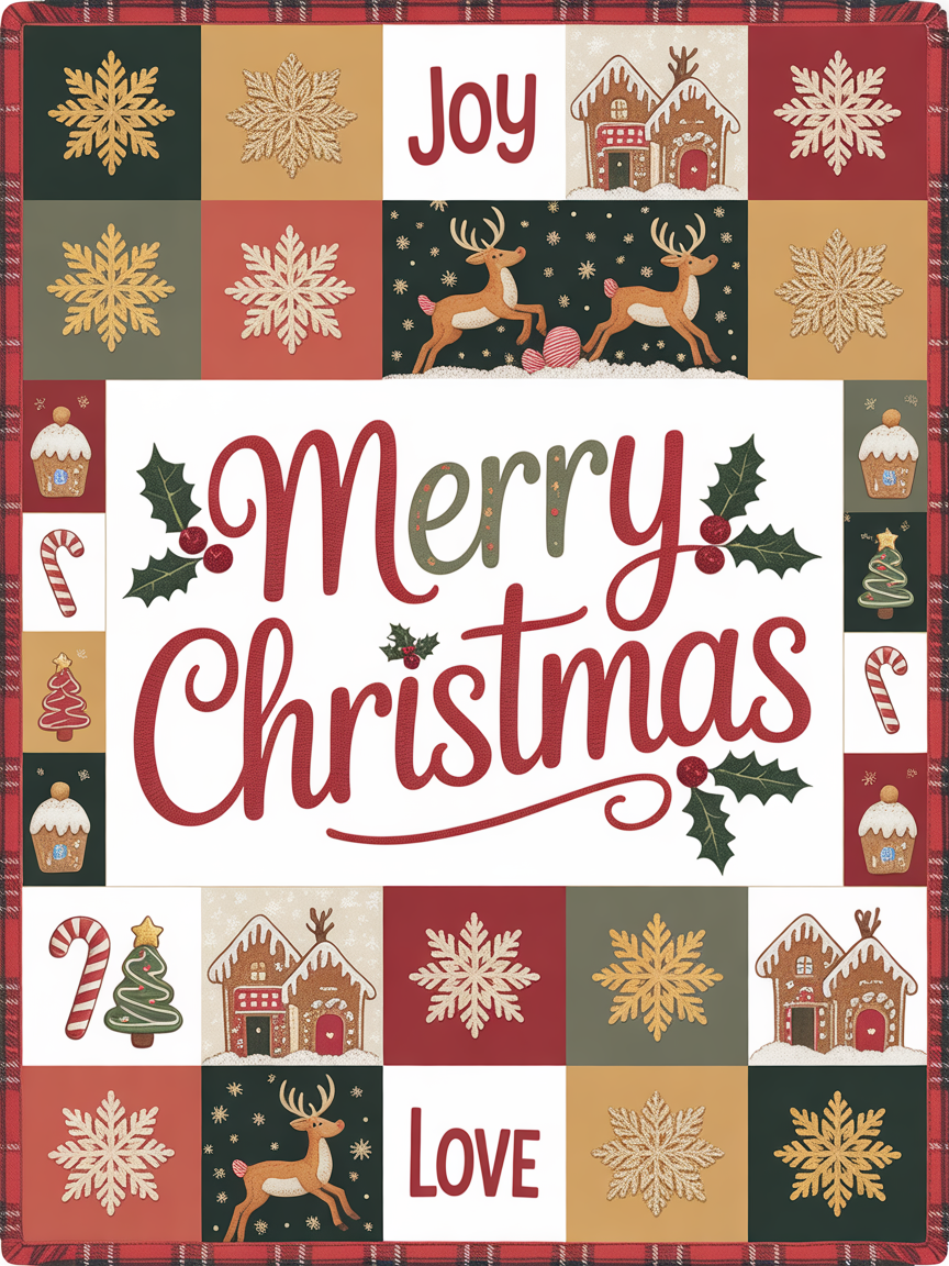 Elegant Christmas Quilted Blanket – Whimsical Snowflakes, Joyful Reindeer, and Oversized Stitched Merry Text – Perfect For Home, Living Room, Fireplace, And Bedroom Decor — Ideal For Indoor Decoration, Gift Ideas And Crafts, Cozy, Elegant, Classy, Chic, Cute, Unique, And Aesthetic Christmas Throw Blanket - Image 2
