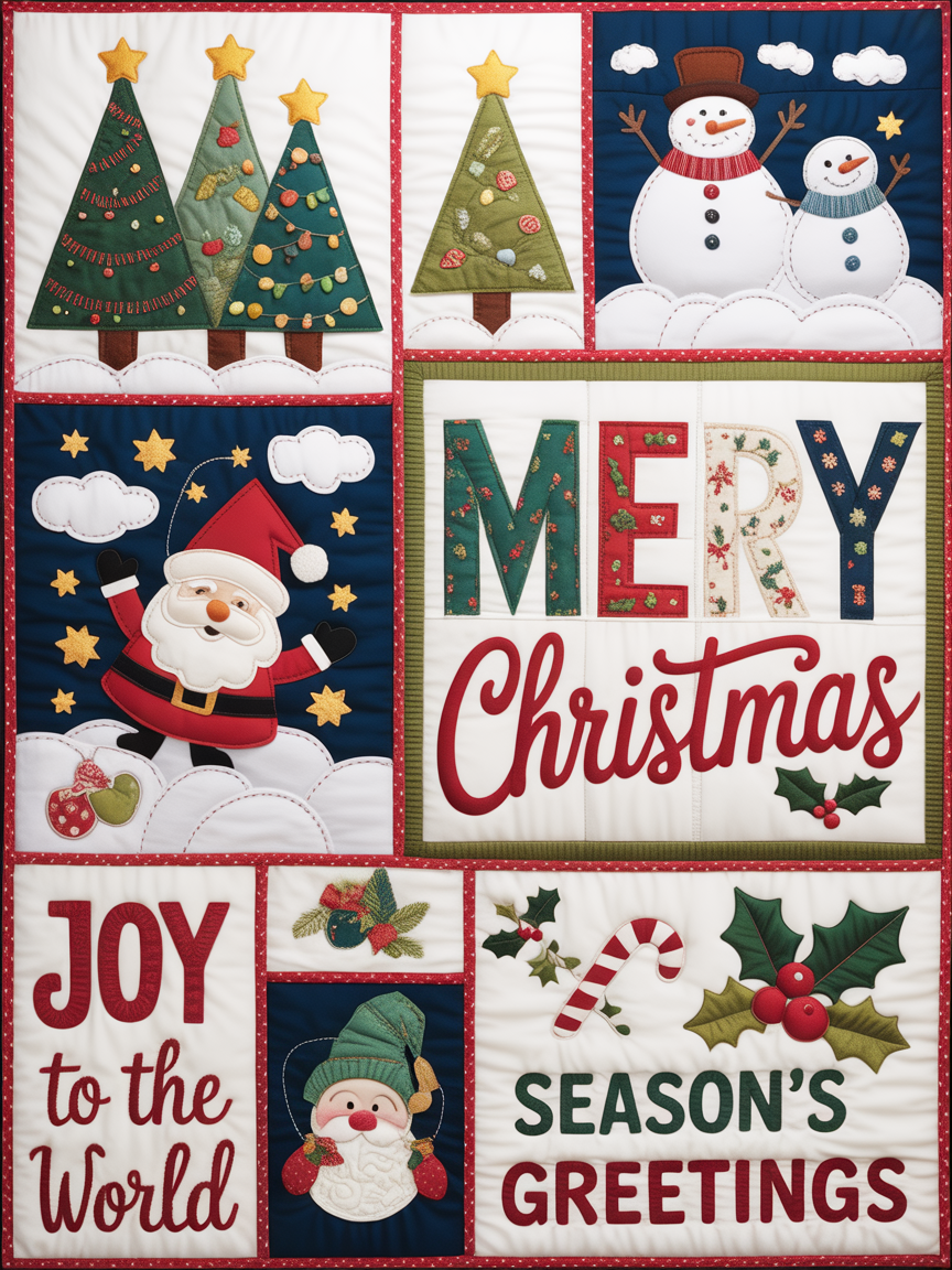 Elegant Christmas Quilted Blanket – Whimsical Christmas Trees, Joyful Snowmen, and Bold 'Merry Christmas' Appliqué – Perfect For Home, Living Room, Fireplace, And Bedroom Decor — Ideal For Indoor Decoration, Gift Ideas And Crafts, Cozy, Elegant, Classy, Chic, Cute, Unique, And Aesthetic Christmas Throw Blanket - Image 2