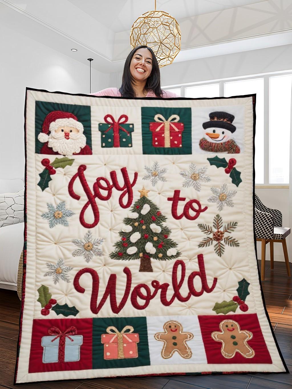 Elegant Christmas Quilted Blanket – Whimsical Winter Wonderland with Festive Embroidered Text and Iconic Holiday Symbols – Perfect For Home, Living Room, Fireplace, And Bedroom Decor — Ideal For Indoor Decoration, Gift Ideas And Crafts, Cozy, Elegant, Classy, Chic, Cute, Unique, And Aesthetic Christmas Throw Blanket