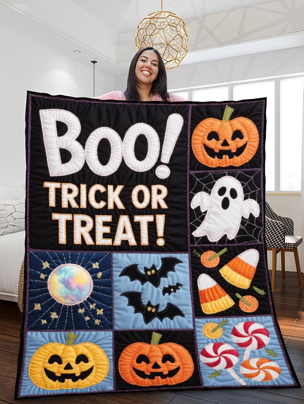Elegant Halloween Quilted Blanket – Spooky Pumpkins, Ghostly Garlands, and Hauntingly Fun Spirit Textures Perfect For Home, Living Room, Fireplace, And Bedroom Decor — Ideal For Indoor Decoration, Gift Ideas And Crafts, Cozy, Elegant, Classy, Chic, Cute, Unique, And Aesthetic Halloween Throw Blanket