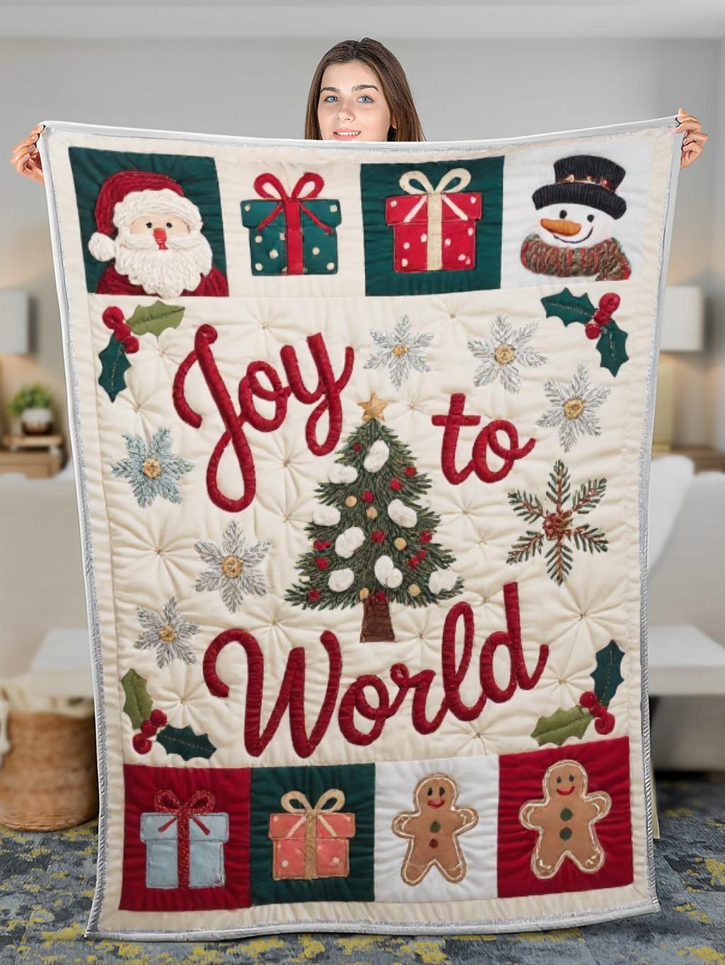 Elegant Christmas Quilted Blanket – Whimsical Winter Wonderland with Festive Embroidered Text and Iconic Holiday Symbols – Perfect For Home, Living Room, Fireplace, And Bedroom Decor — Ideal For Indoor Decoration, Gift Ideas And Crafts, Cozy, Elegant, Classy, Chic, Cute, Unique, And Aesthetic Christmas Throw Blanket - Image 3