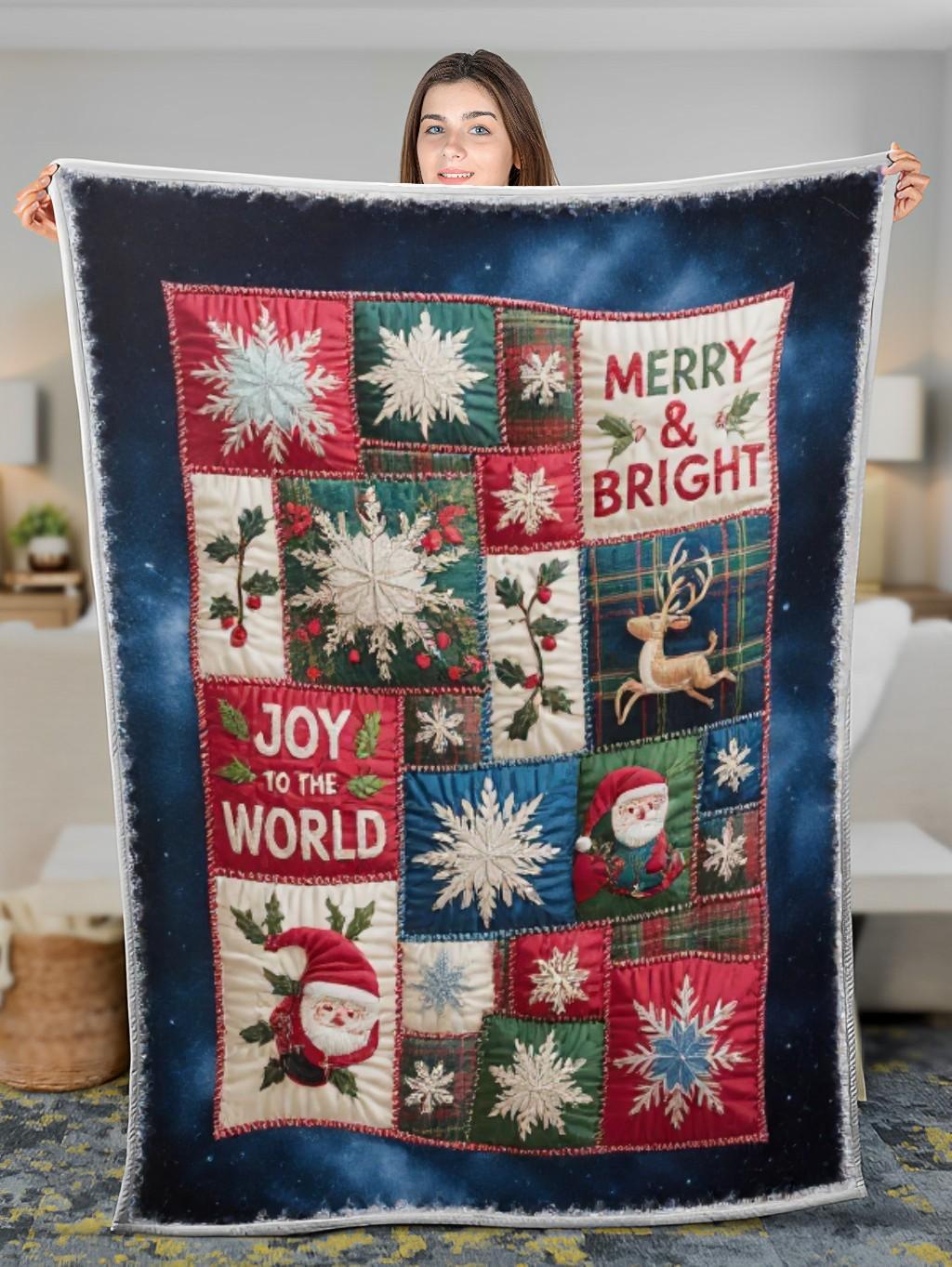 Elegant Christmas Quilted Blanket – Enchanting Snowflakes, Whimsical Santa, Festive Trees, and Joyful Colors with Oversized Text Perfect For Home, Living Room, Fireplace, And Bedroom Decor — Ideal For Indoor Decoration, Gift Ideas And Crafts, Cozy, Elegant, Classy, Chic, Cute, Unique, And Aesthetic Christmas Throw Blanket - Image 3