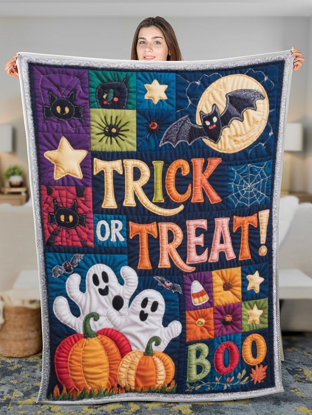Elegant Halloween Quilted Blanket – Spooky Ghosts, Enchanting Pumpkins, And Bewitching Moonlit Nights – Perfect For Home, Living Room, Fireplace, And Bedroom Decor — Ideal For Indoor Decoration, Gift Ideas And Crafts, Cozy, Elegant, Classy, Chic, Cute, Unique, And Aesthetic Halloween Throw Blanket - Image 3