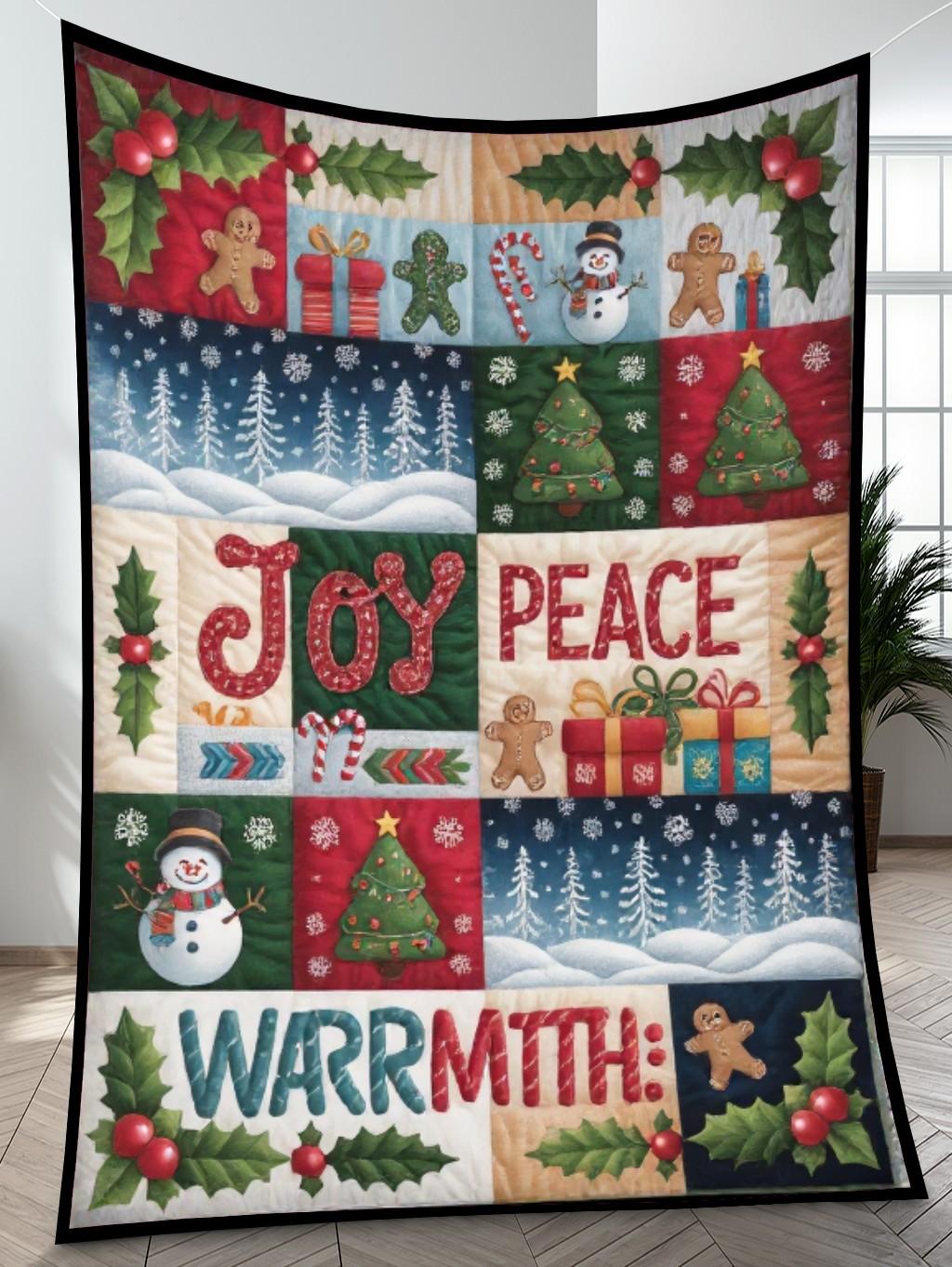 Elegant Christmas Quilted Blanket – Cozy Winter Wonderland with Oversized Stitched Text, Festive Ornaments, Holiday Trees, and Snowflakes Perfect For Home, Living Room, Fireplace, And Bedroom Decor — Ideal For Indoor Decoration, Gift Ideas And Crafts, Cozy, Elegant, Classy, Chic, Cute, Unique, And Aesthetic Christmas Throw Blanket - Image 4