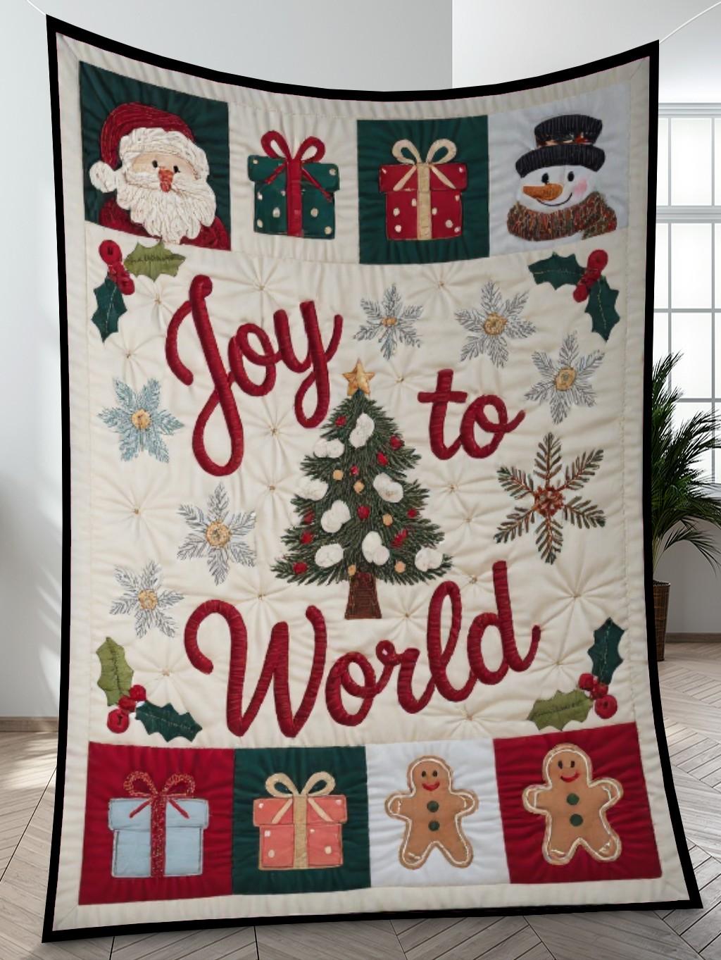 Elegant Christmas Quilted Blanket – Whimsical Winter Wonderland with Festive Embroidered Text and Iconic Holiday Symbols – Perfect For Home, Living Room, Fireplace, And Bedroom Decor — Ideal For Indoor Decoration, Gift Ideas And Crafts, Cozy, Elegant, Classy, Chic, Cute, Unique, And Aesthetic Christmas Throw Blanket - Image 4