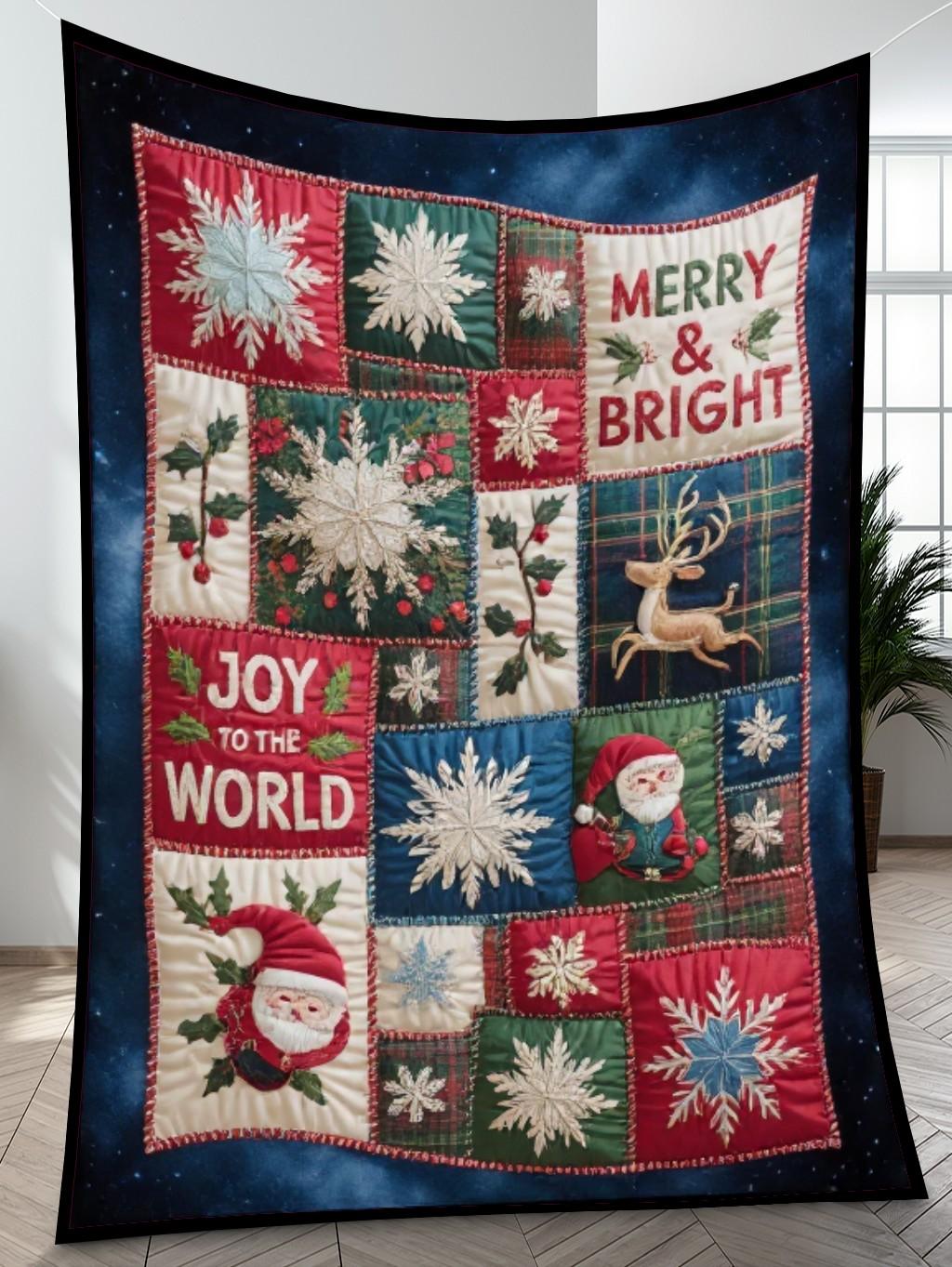 Elegant Christmas Quilted Blanket – Enchanting Snowflakes, Whimsical Santa, Festive Trees, and Joyful Colors with Oversized Text Perfect For Home, Living Room, Fireplace, And Bedroom Decor — Ideal For Indoor Decoration, Gift Ideas And Crafts, Cozy, Elegant, Classy, Chic, Cute, Unique, And Aesthetic Christmas Throw Blanket - Image 4