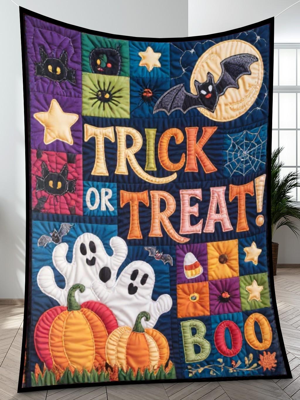 Elegant Halloween Quilted Blanket – Spooky Ghosts, Enchanting Pumpkins, And Bewitching Moonlit Nights – Perfect For Home, Living Room, Fireplace, And Bedroom Decor — Ideal For Indoor Decoration, Gift Ideas And Crafts, Cozy, Elegant, Classy, Chic, Cute, Unique, And Aesthetic Halloween Throw Blanket - Image 4