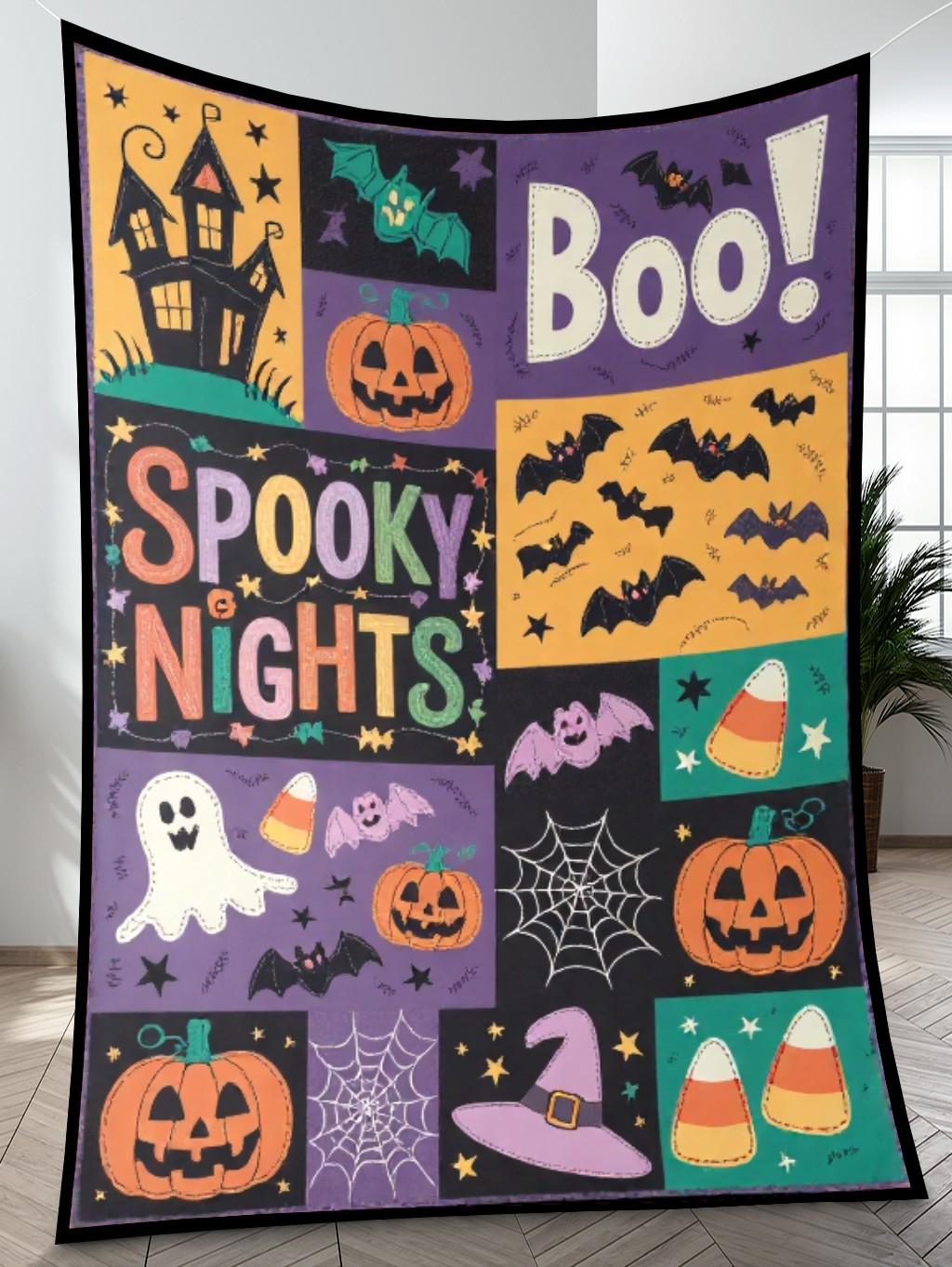 Elegant Halloween Quilted Blanket – Spooky Night, Haunted House, Jack-O'-Lanterns, Bats, and Bold Textures Perfect For Home, Living Room, Fireplace, And Bedroom Decor — Ideal For Indoor Decoration, Gift Ideas And Crafts, Cozy, Elegant, Classy, Chic, Cute, Unique, And Aesthetic Halloween Throw Blanket - Image 4