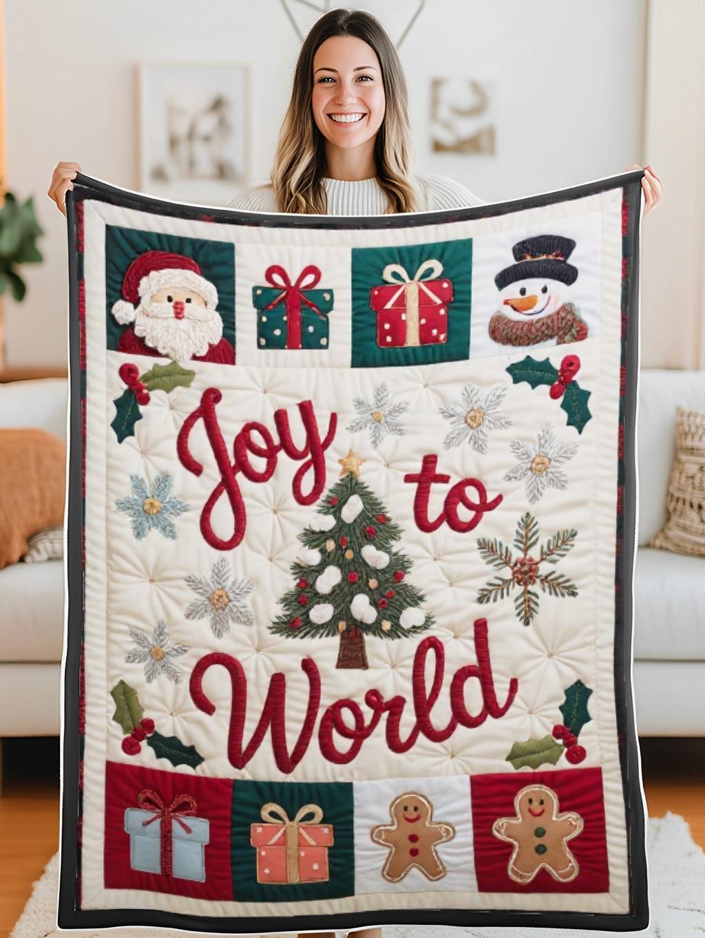 Elegant Christmas Quilted Blanket – Whimsical Winter Wonderland with Festive Embroidered Text and Iconic Holiday Symbols – Perfect For Home, Living Room, Fireplace, And Bedroom Decor — Ideal For Indoor Decoration, Gift Ideas And Crafts, Cozy, Elegant, Classy, Chic, Cute, Unique, And Aesthetic Christmas Throw Blanket - Image 5