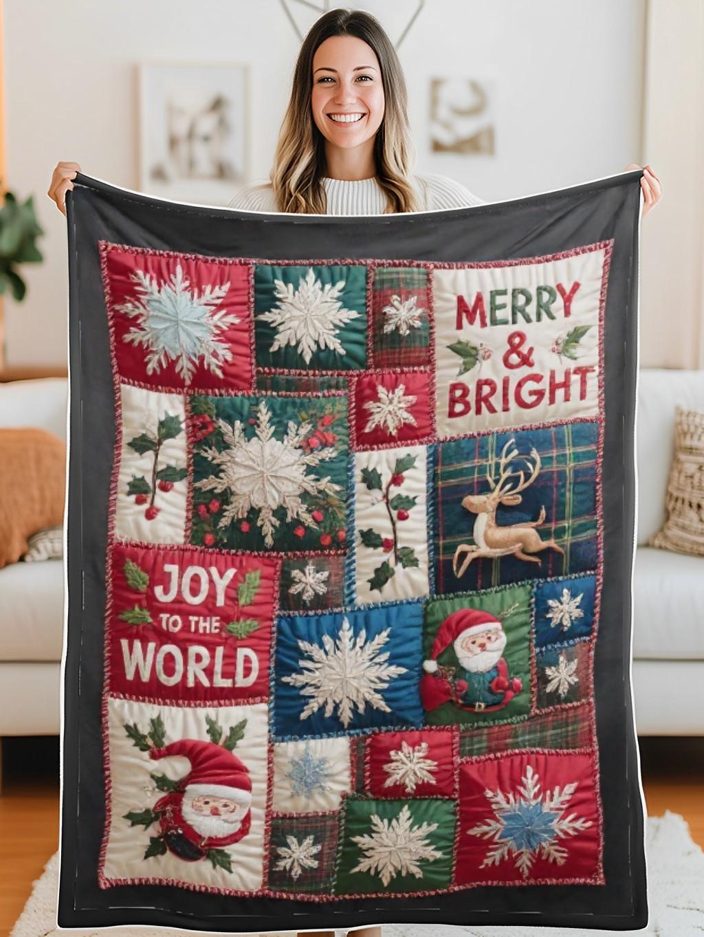 Elegant Christmas Quilted Blanket – Enchanting Snowflakes, Whimsical Santa, Festive Trees, and Joyful Colors with Oversized Text Perfect For Home, Living Room, Fireplace, And Bedroom Decor — Ideal For Indoor Decoration, Gift Ideas And Crafts, Cozy, Elegant, Classy, Chic, Cute, Unique, And Aesthetic Christmas Throw Blanket - Image 5