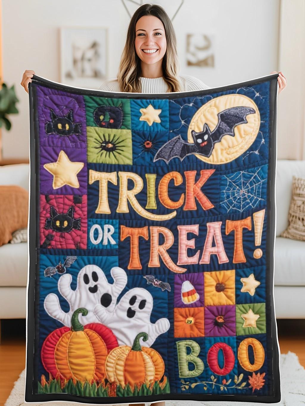 Elegant Halloween Quilted Blanket – Spooky Ghosts, Enchanting Pumpkins, And Bewitching Moonlit Nights – Perfect For Home, Living Room, Fireplace, And Bedroom Decor — Ideal For Indoor Decoration, Gift Ideas And Crafts, Cozy, Elegant, Classy, Chic, Cute, Unique, And Aesthetic Halloween Throw Blanket - Image 5