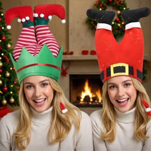 Red Funny Christmas Beanie – Elf Pants For Christmas Ugly Sweater Santa Hat Party