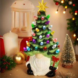Charming Resin Gnome Christmas Tree – 46 Multicolor Lights, Battery-Operated, Indoor/Outdoor Holiday Decor