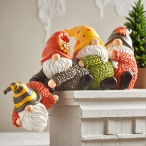 Christmas Gnome Resin Figurine – Hand-Painted Festive Decor with Assorted Colors & Patterns, Durable Resin Tabletop Decoration for Holiday Home Décor, No Electricity Needed.