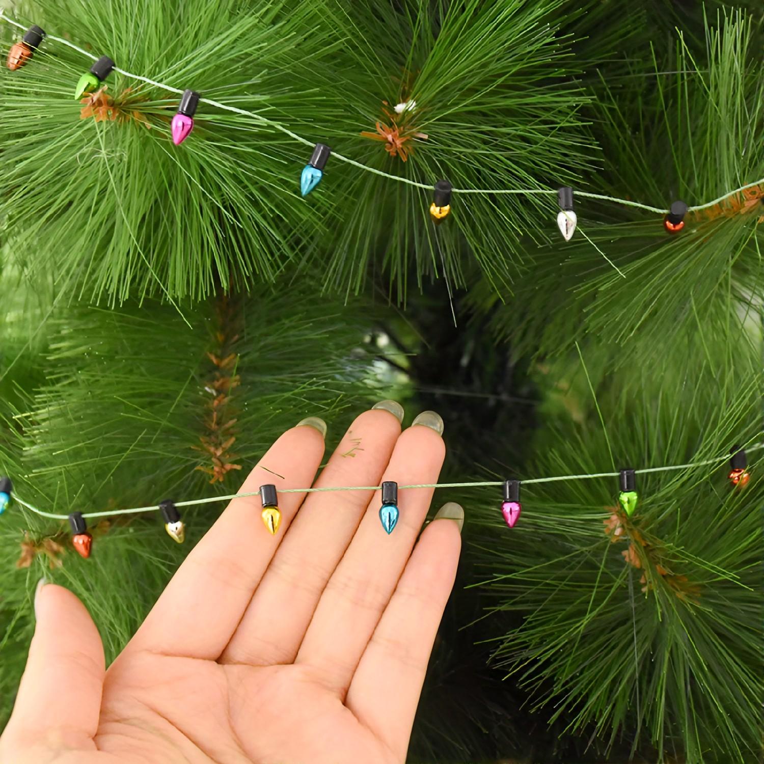 16.5 Ft Christmas Tree Garland String Decoration – Festive Miniature Plastic Light Bulb Ornaments, No-Electricity Required, DIY Multicolor Fairy Lights for Xmas, New Year Celebrations, Home Decor