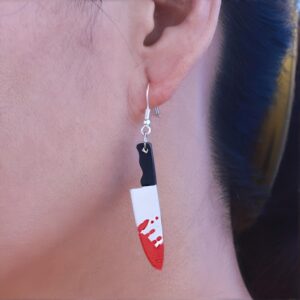 Spooky Halloween Blood Drop Knife Dangle Earrings – Acrylic, Iron Posts, All-Season Fashion for Women, Horror