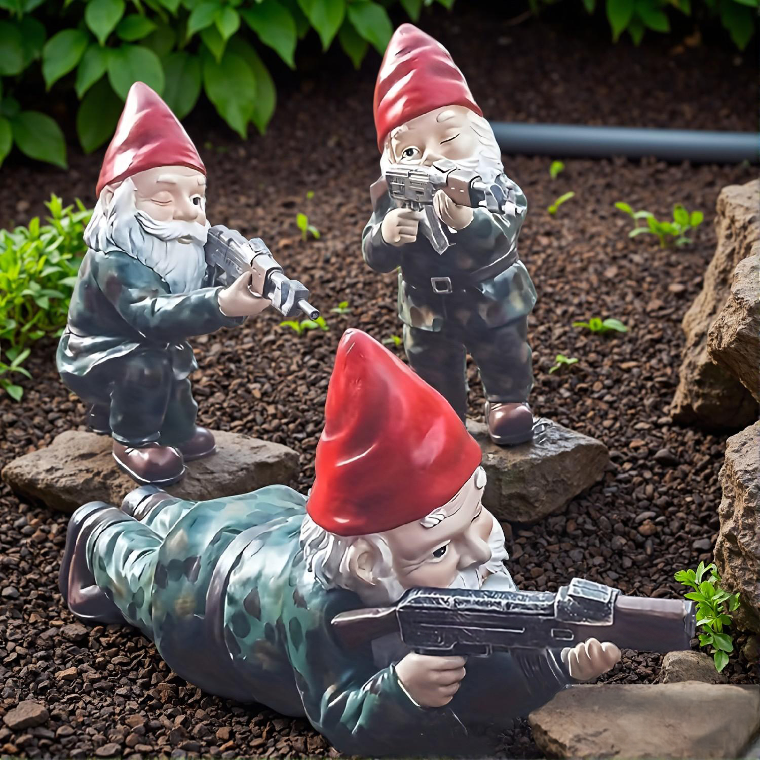 Tactical Team Garden Gnome Soldiers – Resin Military Gnome Figurines, Combat Garden Gnomes Statue, Cartoon Themed, Versatile Room Decor for Halloween, No Electricity Required