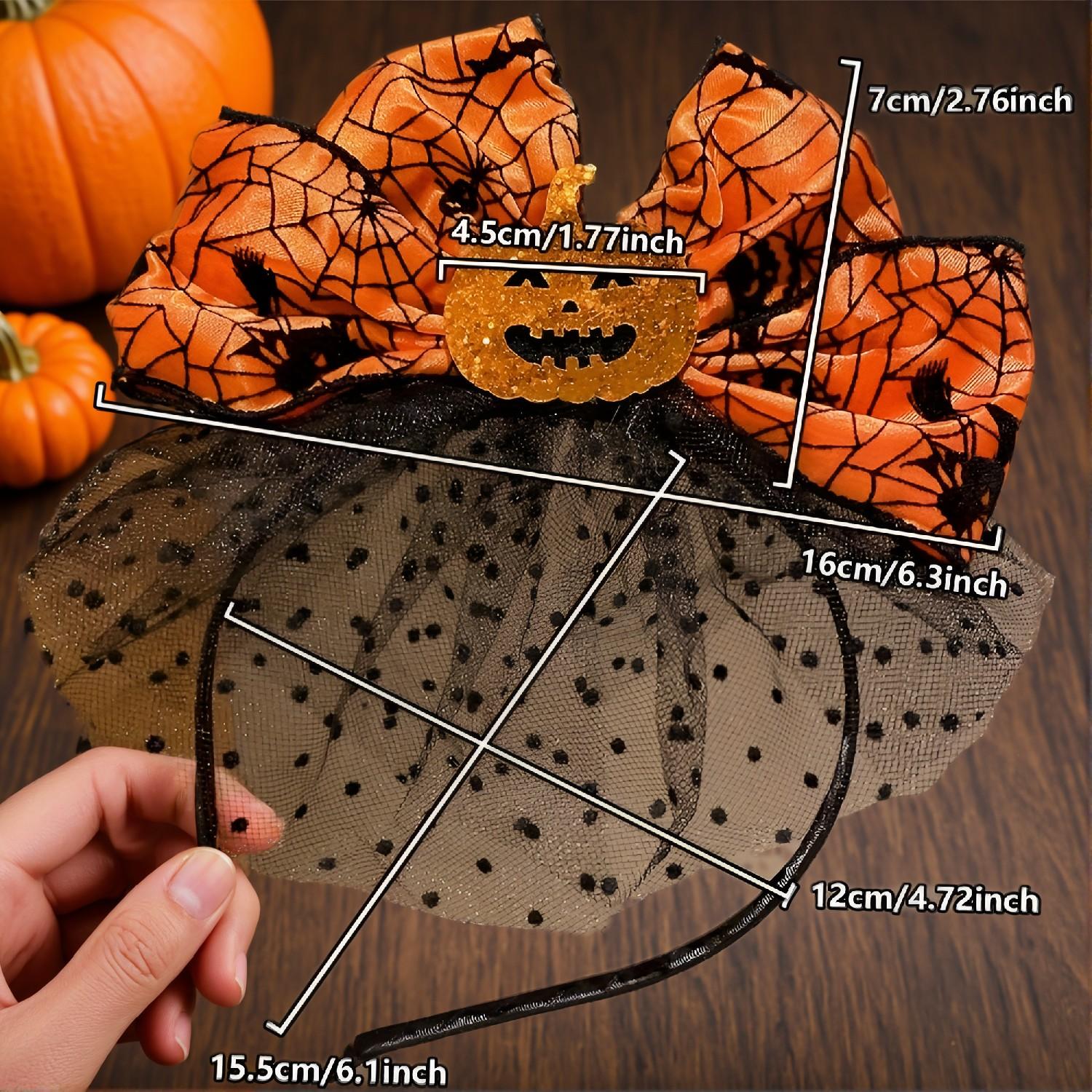Halloween Pumpkin Headband - Vibrant Orange Spider Web Bow, Unisex Fascinator, Adjustable Fit for Adults - Image 3