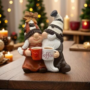 Charming Coffee Gnome Couple Figurine – Resin Christmas Decor, Perfect For Home & Office