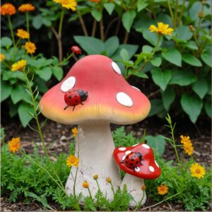 Resin Mushroom With Ladybugs Decor – Artistic Decor For Garden, Patio, Balcony, Windowsill, Desk, Bookshelf, Entrance, Bar, Unique Gift For Friends