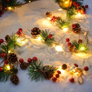 6.56ft Christmas Pine Cones Garland – LED Lights, PVC Festive Decoration, Battery Operated, No Battery Included, New Year, Office, Room, Wedding, Home Wall Decor