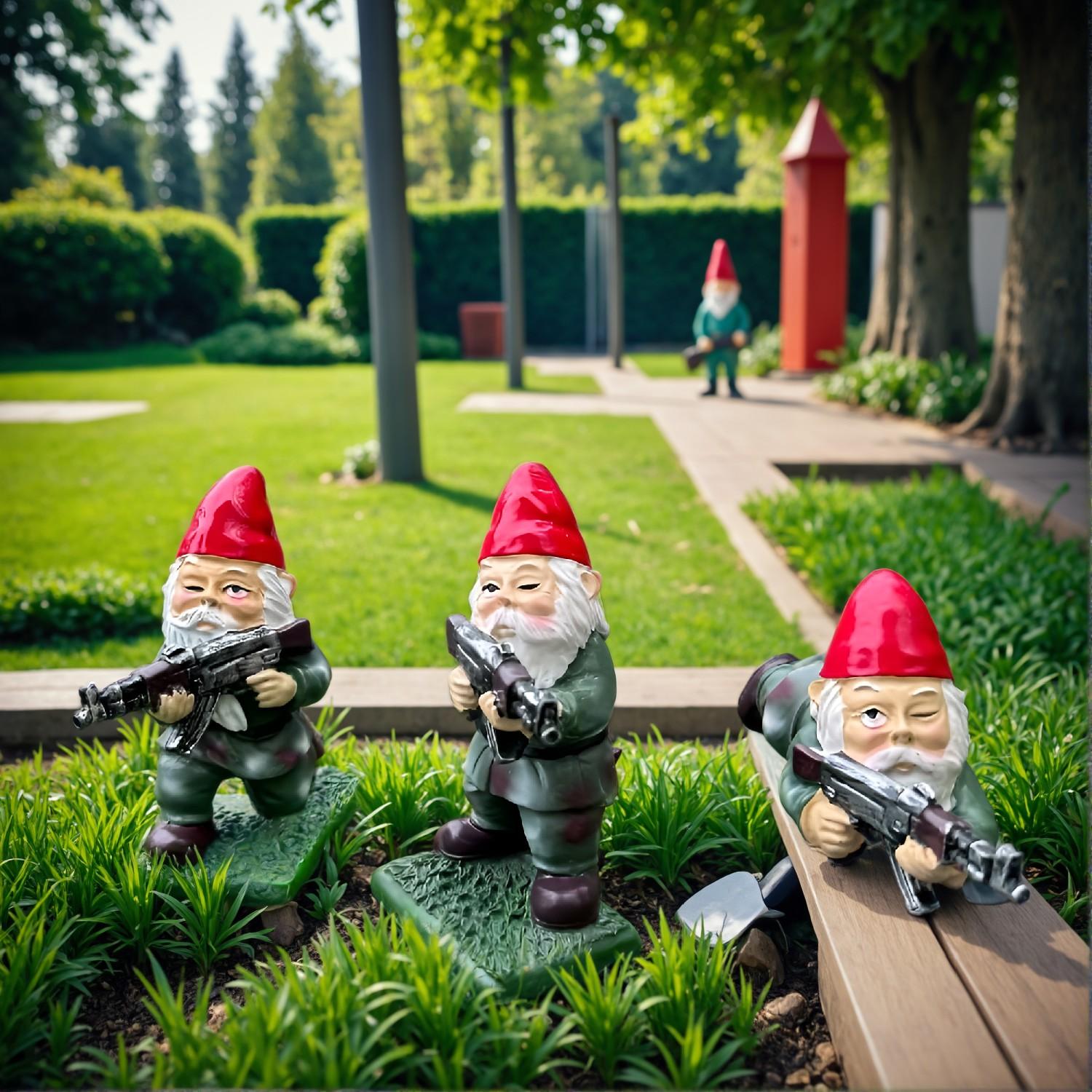 Tactical Team Garden Gnome Soldiers – Resin Military Gnome Figurines, Combat Garden Gnomes Statue, Cartoon Themed, Versatile Room Decor for Halloween, No Electricity Required - Image 2