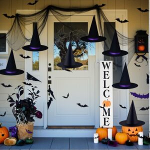 12Pcs Black Halloween Witch Hats with 3D Bats Wall Decor