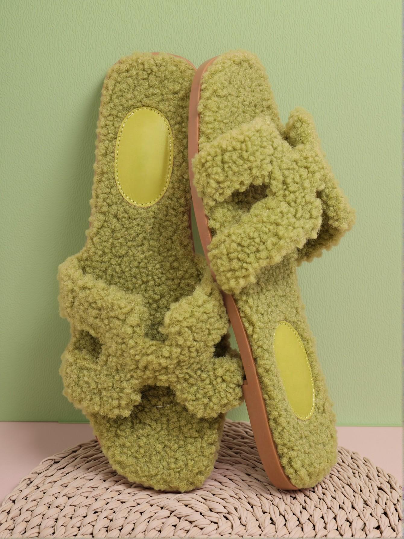 Elegant Green Women Flat Sandals Featuring Solid Color Suedette Furry Design Perfect for Vacation, Casual Outings, and Beach Days. Cute, Comfortable, Aesthetic, Classy, Trendy, Chic, Stylish, Luxury Sandals For Summer, Vacation, and Spring. - Image 3