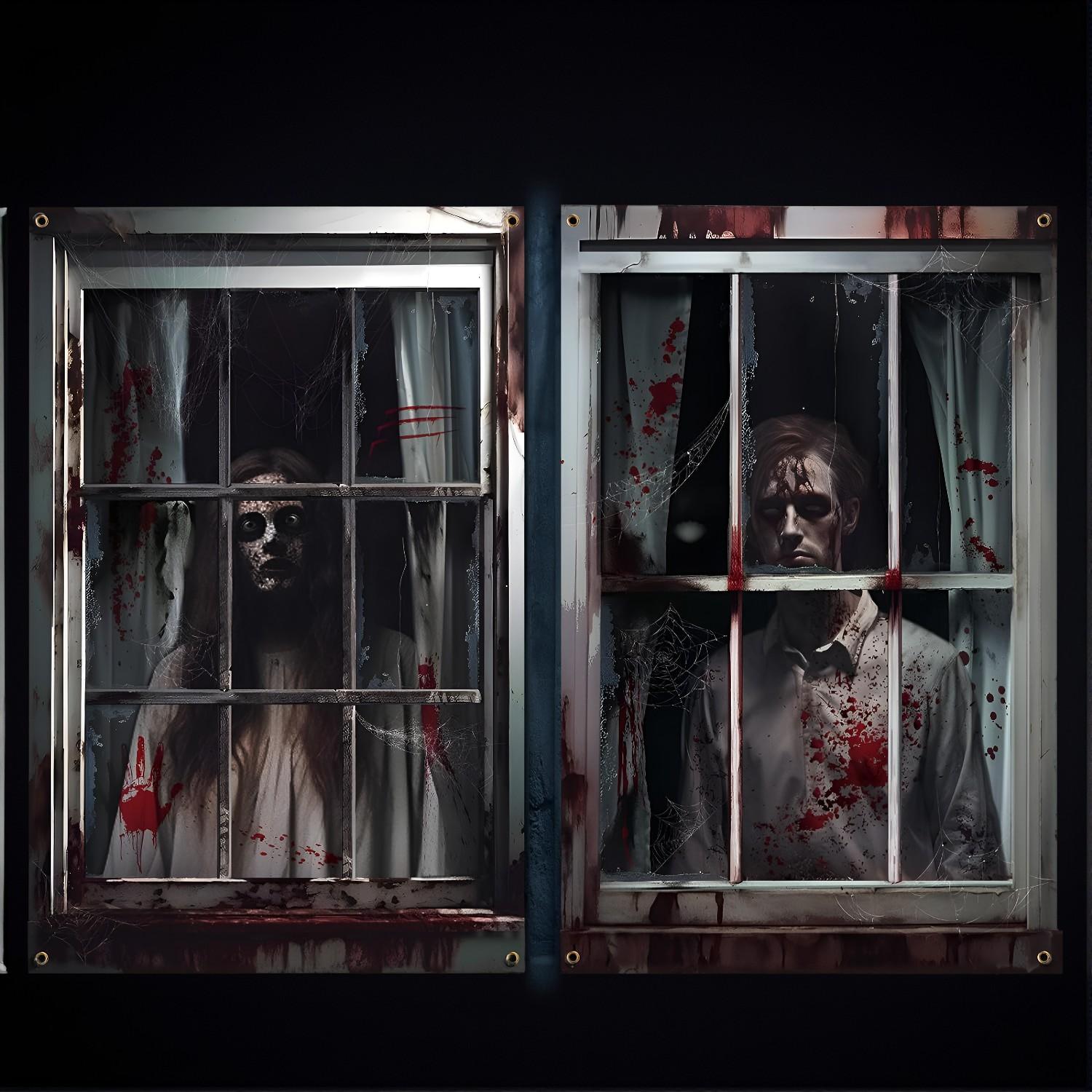 2 Pack Halloween Window Decorations - Scary Skull Silhouettes