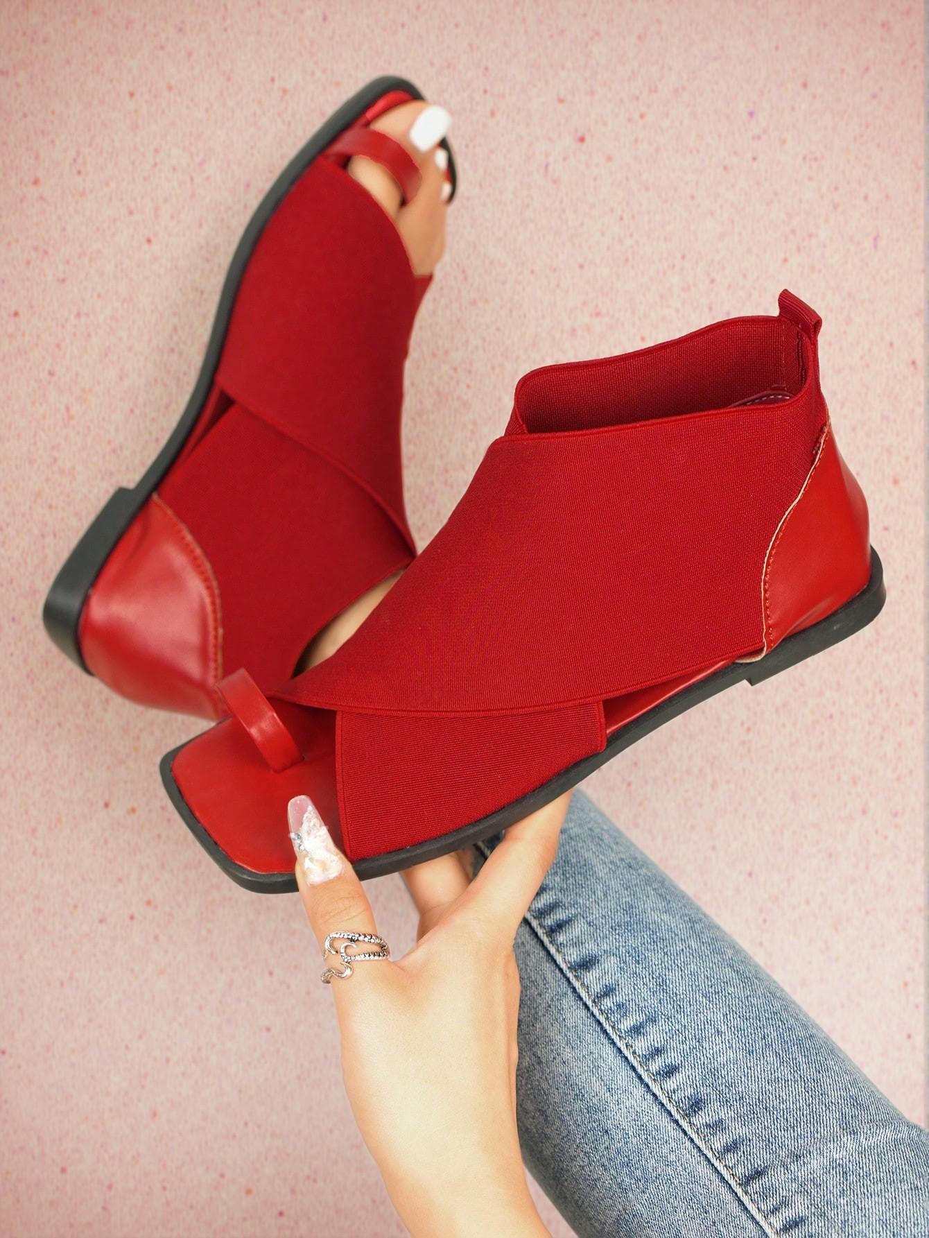 Elegant Red Women Flat Sandals Featuring Minimalist and Versatile Crossed Straps, Perfect for Stylish Comfort and Sexy Flair. Cute, Comfortable, Aesthetic, Classy, Trendy, Casual, Chic, Stylish, Luxury Sandals For Summer, Beach, Vacation And Spring.