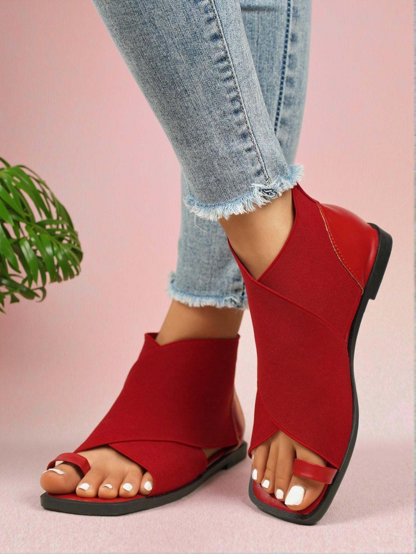 Elegant Red Women Flat Sandals Featuring Minimalist and Versatile Crossed Straps, Perfect for Stylish Comfort and Sexy Flair. Cute, Comfortable, Aesthetic, Classy, Trendy, Casual, Chic, Stylish, Luxury Sandals For Summer, Beach, Vacation And Spring. - Image 2