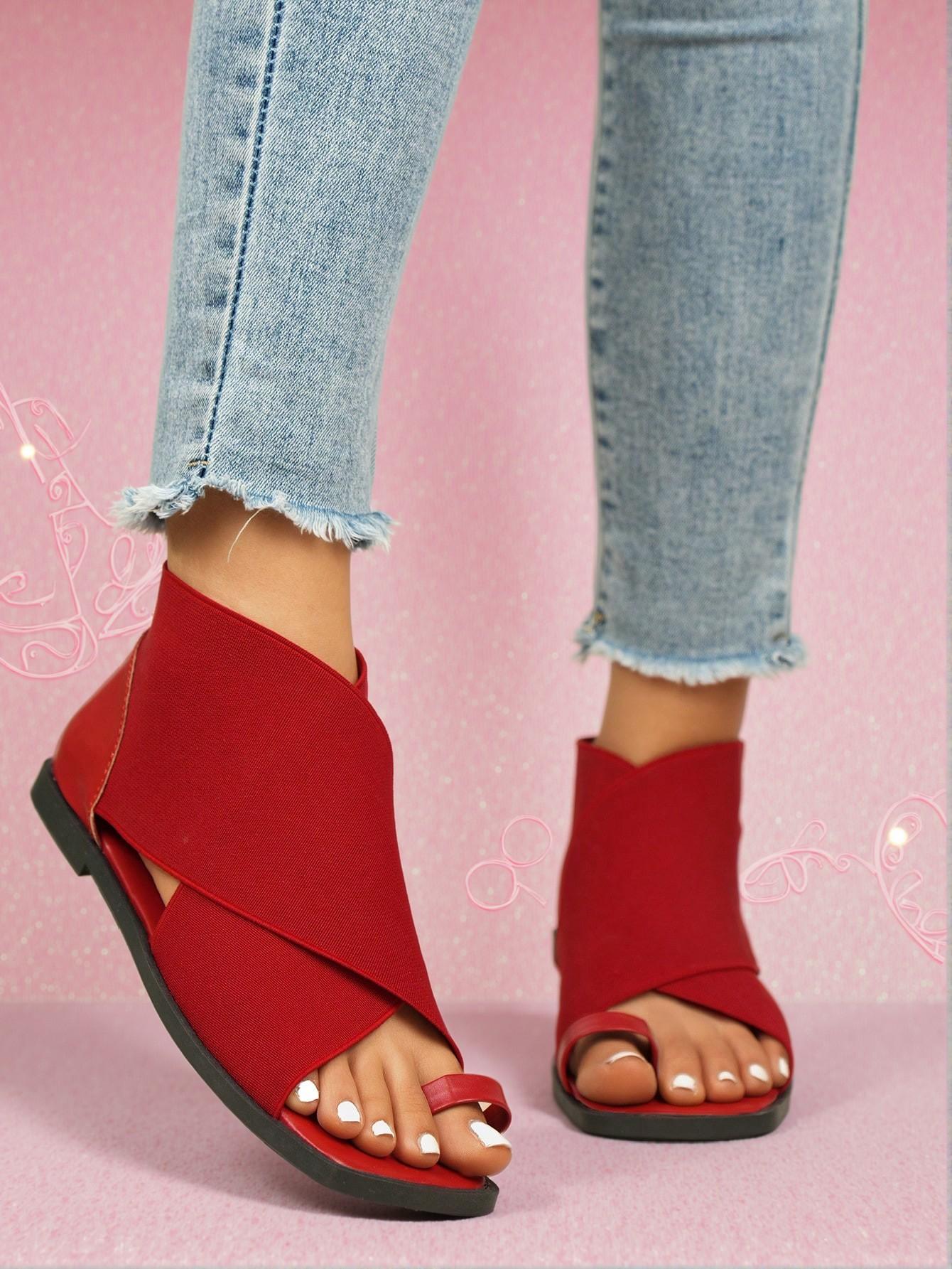 Elegant Red Women Flat Sandals Featuring Minimalist and Versatile Crossed Straps, Perfect for Stylish Comfort and Sexy Flair. Cute, Comfortable, Aesthetic, Classy, Trendy, Casual, Chic, Stylish, Luxury Sandals For Summer, Beach, Vacation And Spring. - Image 3