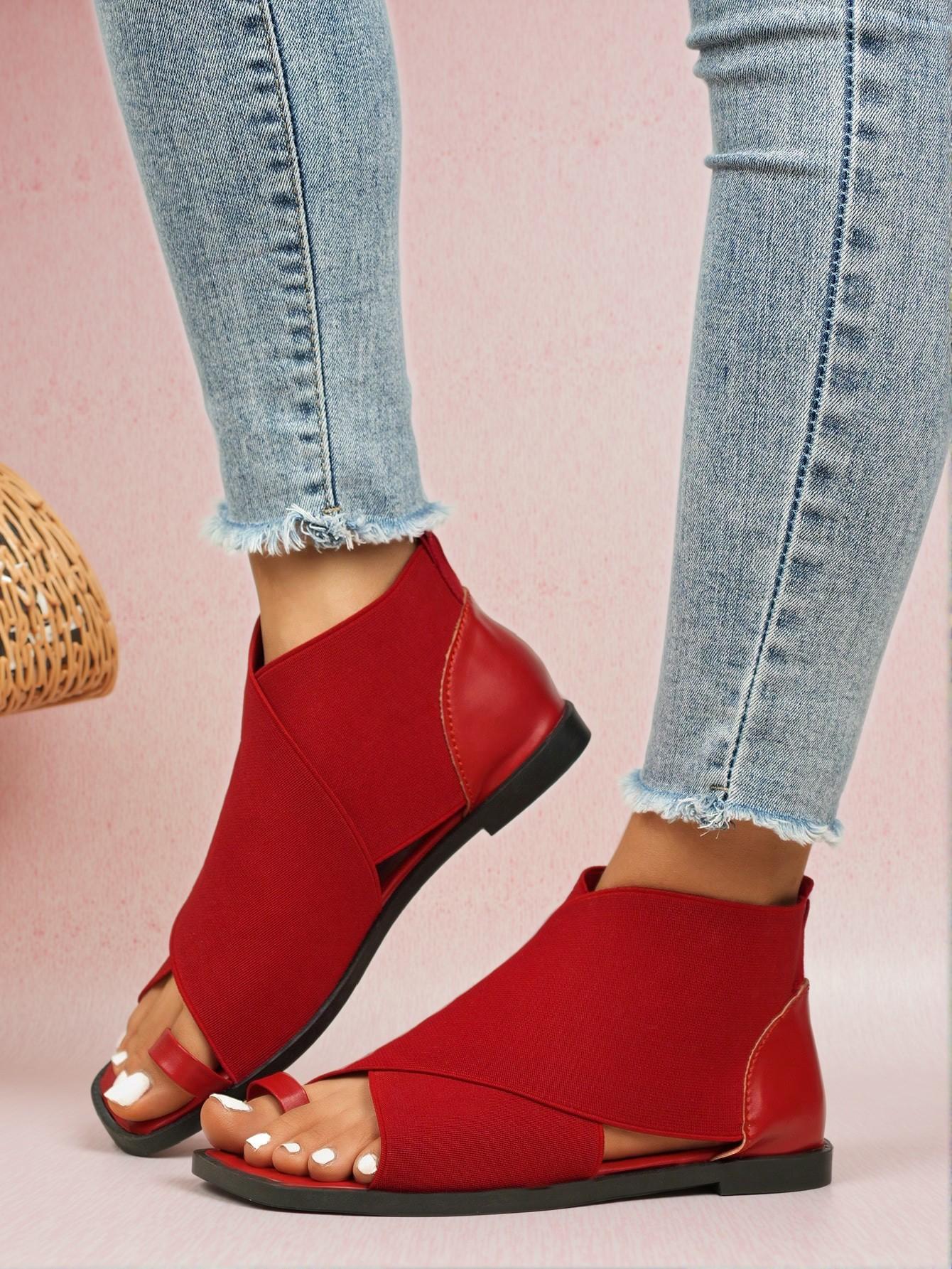 Elegant Red Women Flat Sandals Featuring Minimalist and Versatile Crossed Straps, Perfect for Stylish Comfort and Sexy Flair. Cute, Comfortable, Aesthetic, Classy, Trendy, Casual, Chic, Stylish, Luxury Sandals For Summer, Beach, Vacation And Spring. - Image 4
