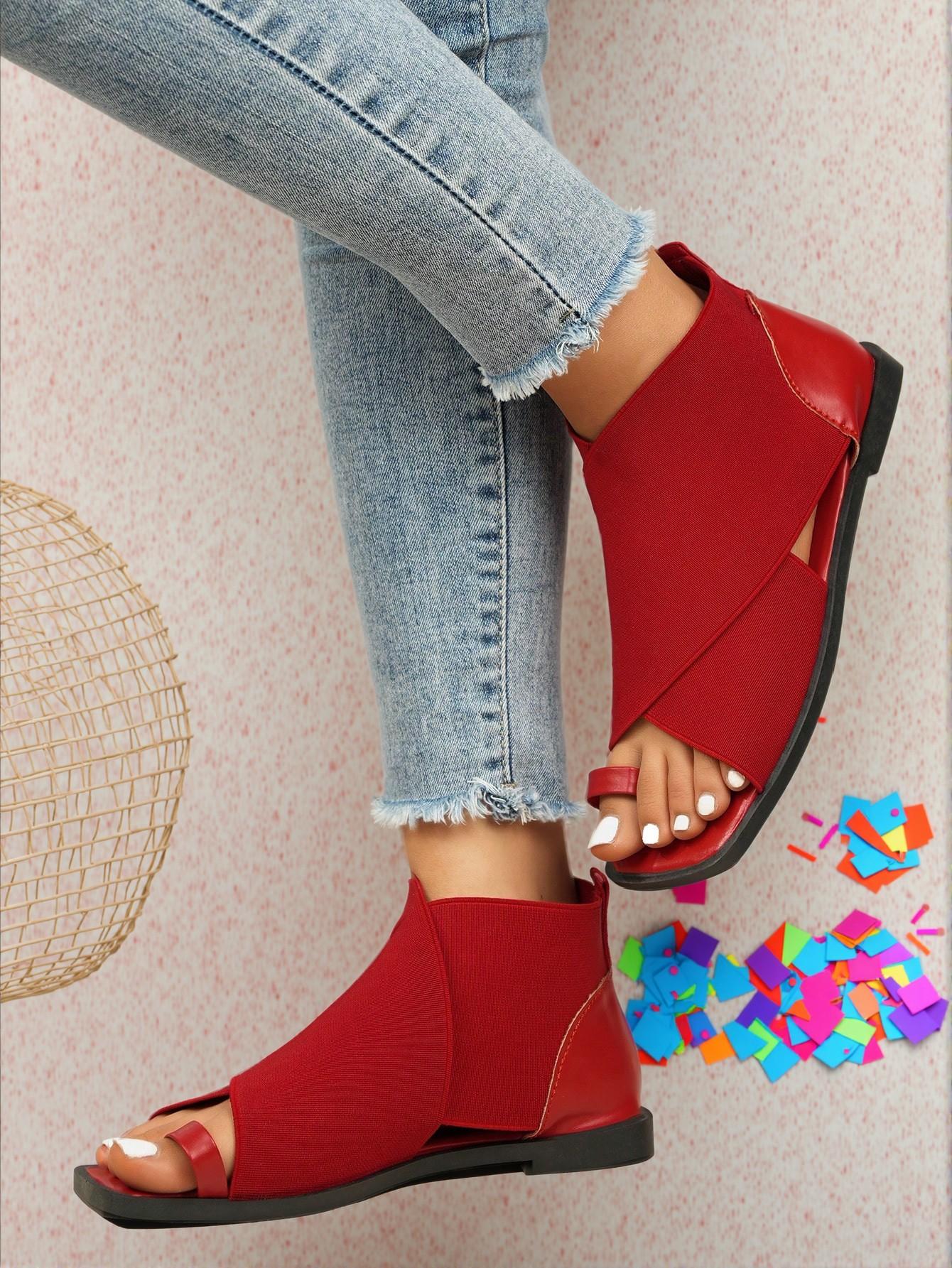 Elegant Red Women Flat Sandals Featuring Minimalist and Versatile Crossed Straps, Perfect for Stylish Comfort and Sexy Flair. Cute, Comfortable, Aesthetic, Classy, Trendy, Casual, Chic, Stylish, Luxury Sandals For Summer, Beach, Vacation And Spring. - Image 5
