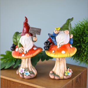 Garden Elf Lying Mushroom Welcome Sign Ornament – Gnome Dwarf Resin Bonsai Decoration For Yard