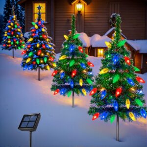 Set of 4 Solar Powered Strawberry Christmas Tree Lights – Holiday Decorations, Outdoor Courtyard, Garden, Lawn, Small Path Lights, Atmosphere Lights, Christmas Courtyard Decoration Lights