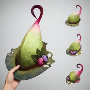 Lotus Leaf Witch Hat – Cool Holiday Party Gathering Rave Dress Up Hat, Felt Pointed Hat Felt Distressed Craft