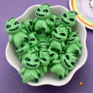 10 Pcs Resin Green Ghost Flat Back Cabochon – Applique Decor Crafts Supplies for DIY Christmas Halloween Scrapbook Jewelry Making Accessories
