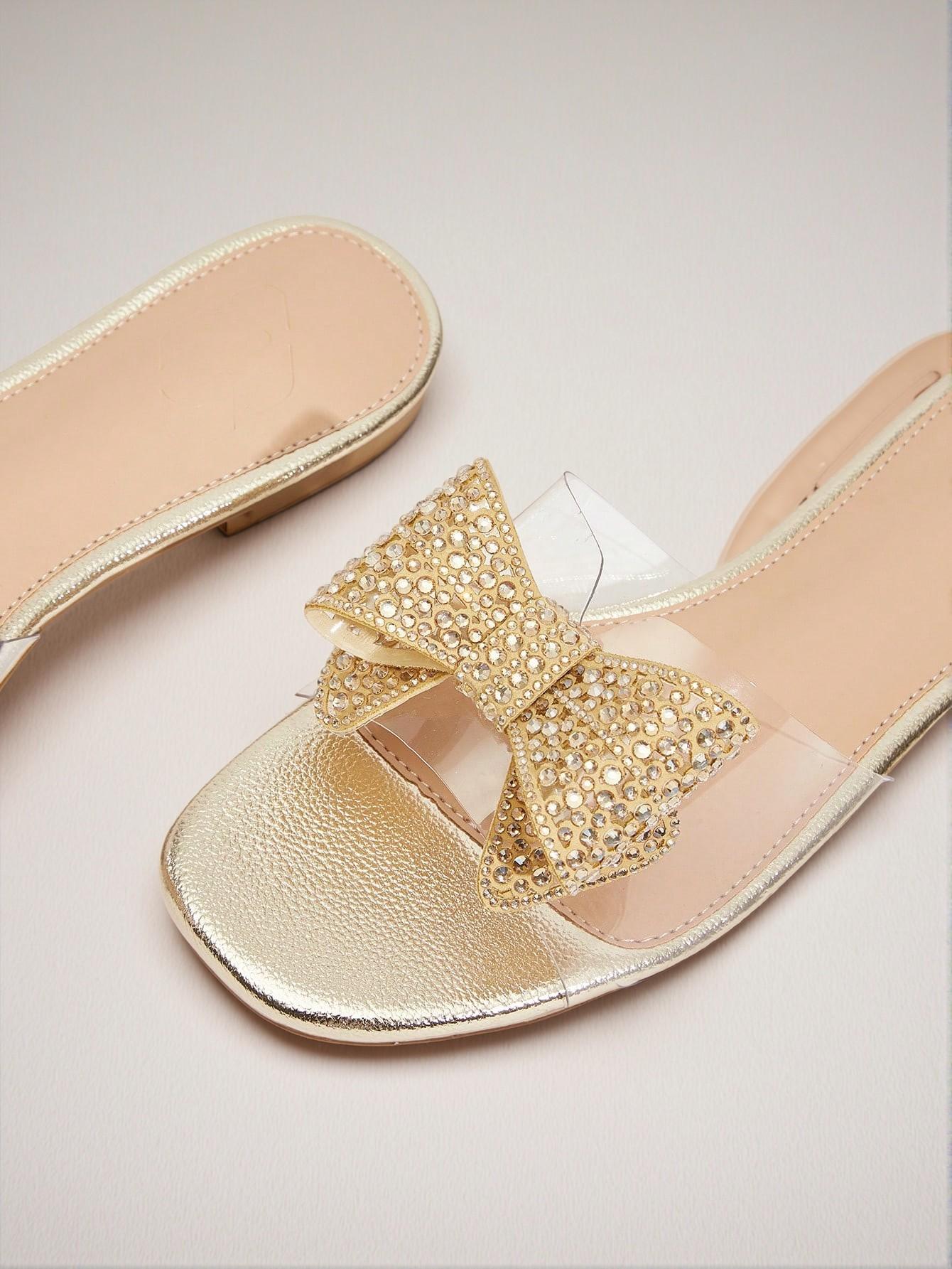 Elegant Gold Women Flat Sandals - Stylish Slingback Slip-Ons with Bowknot and Crystal Embellishments for Summer Beach, Date, and Afternoon Tea. Cute, Comfortable, Aesthetic, Classy, Trendy, Chic, Stylish, Luxury Sandals For Summer, Beach, Vacation And Spring. - Image 5