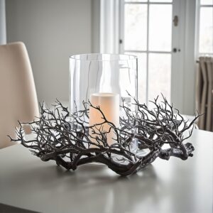 Art Deco Style Halloween Wreath – 17-Inch Pre-Lit Black With Glittering Accents, Plastic Simulation Dead Branches, Festive Fall Home Window Wall Decor