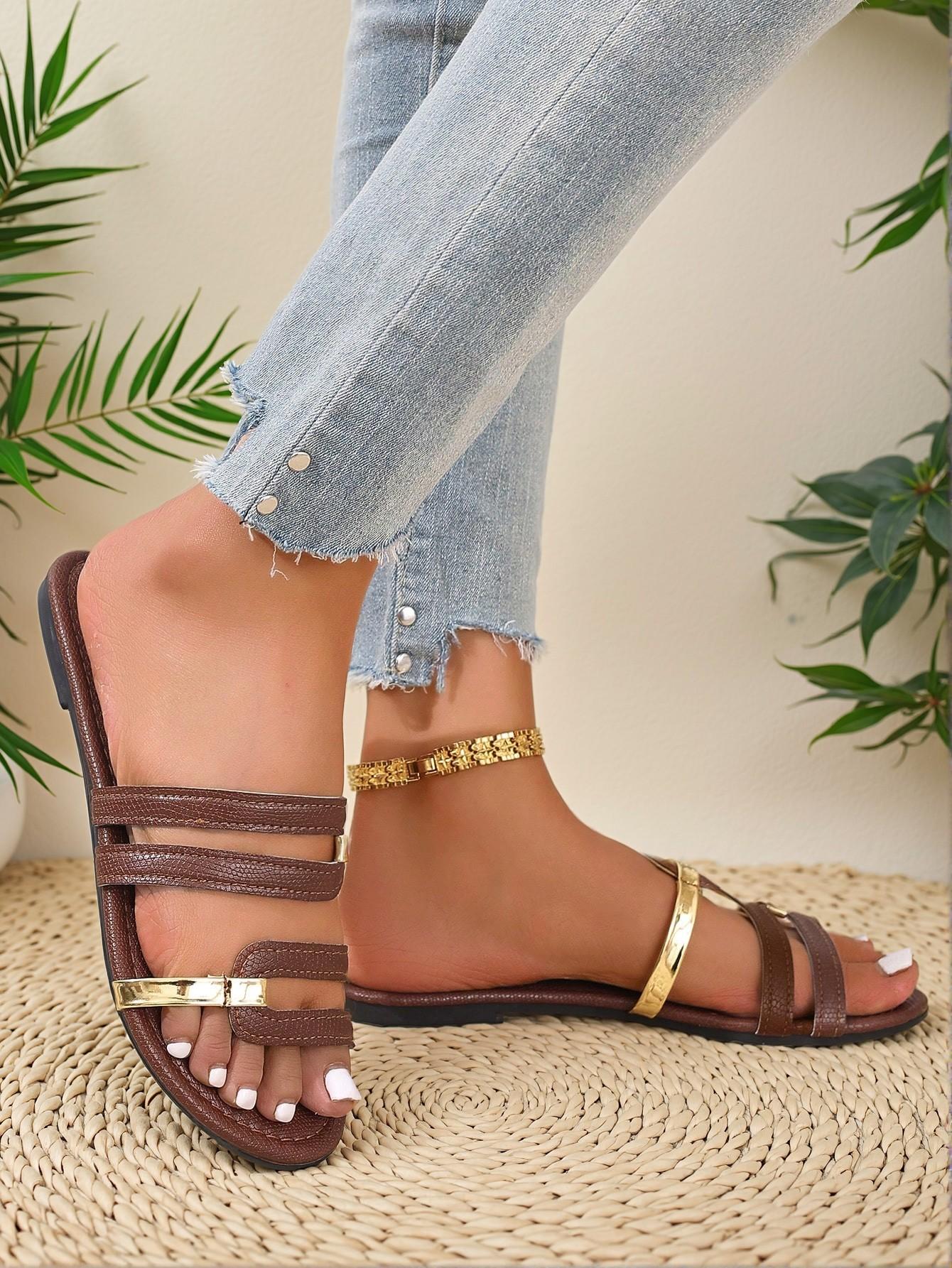 Elegant Coffee Brown Women Flat Sandals Stylish Open Toe Hollow Design Slip-On Slippers Perfect for Dresses, Pants, Shorts, and Skirts for Spring, Summer, and Autumn Wear. Cute, Comfortable, Aesthetic, Classy, Trendy, Casual, Chic, Stylish, Luxury Sandals For Summer, Beach, Vacation And Spring. - Image 5