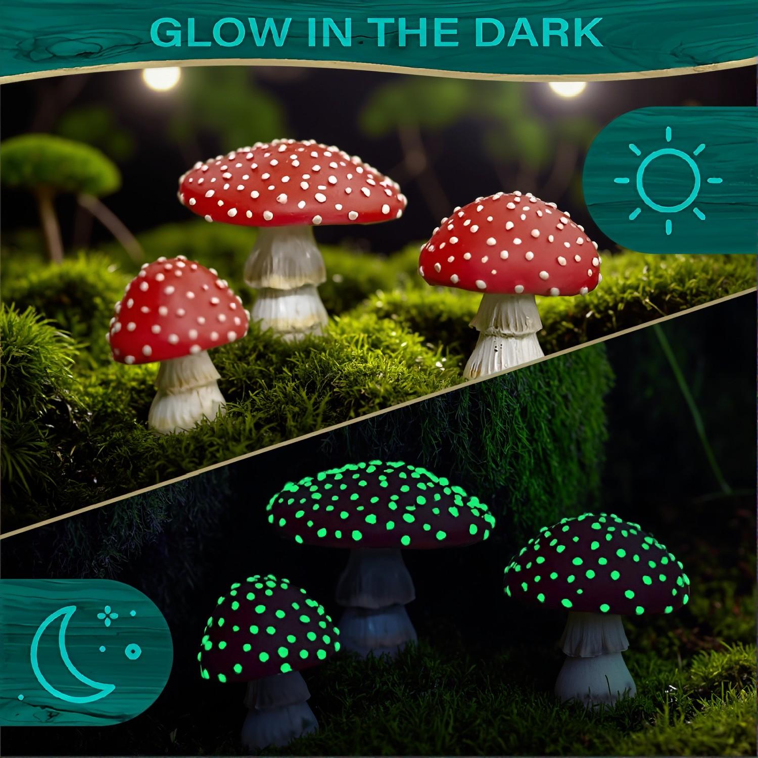 3 Pcs Luminous Mushroom Set – Resin Garden Potted Decor, Glow in the Dark Statues, Miniature Landscape Design - Image 2