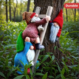Gnome Climbing Ladder Figurine – Charming Art Deco Garden Dwarf, Festive Christmas & Flower Theme, Durable, Maintenance-Free, Freestanding Collectible Statue